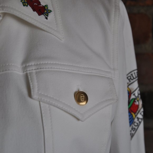 ESCADA White True Love Heart Rose Embroidered Denim Jacket Coat 36 - Picture 4 of 5